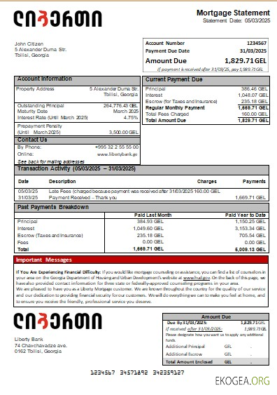 Relevé hypothécaire de la Georgia Liberty Bank scr